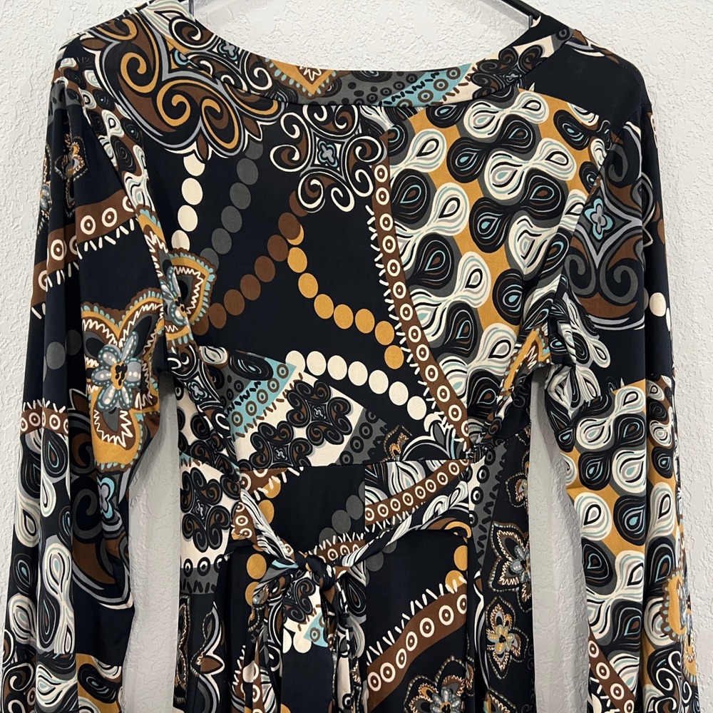 Charlotte Russe Womens L Brown Black Paisley Long Sleeve Dress Y2K Boho - Picture 8 of 9
